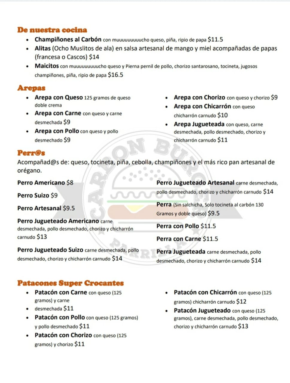 Carta de carbon burger en villa liliana — página 2